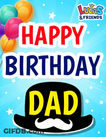 A Birthday Card For Lucas And Friends With Balloons And A Hat GIF