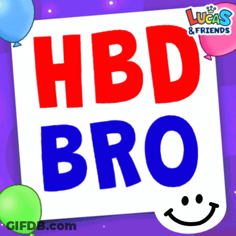 A Birthday Card For Lucas And Friends With Balloons Around It GIF