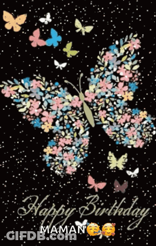 A Birthday Card For Maman With A Butterfly Made Of Flowers GIF