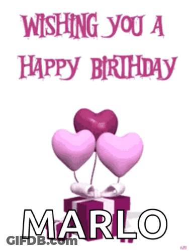 A Birthday Card For Marlo With Hearts And A Gift Box GIF