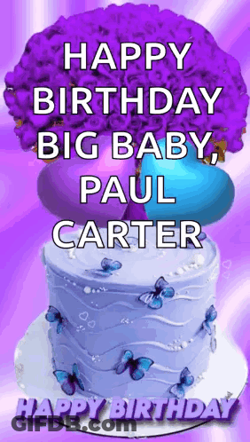 A Birthday Card For Paul Carter With A Cake GIF