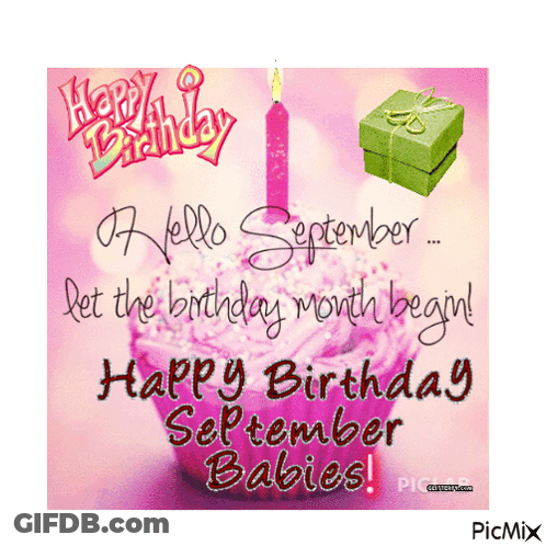 A Birthday Card For September Babies With A Cupcake And A Candle GIF