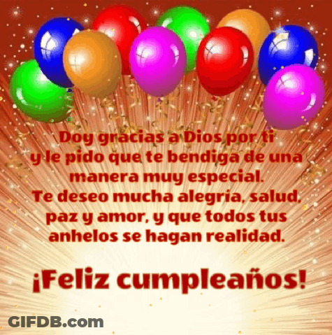A Birthday Card In Spanish With Colorful Balloons GIF