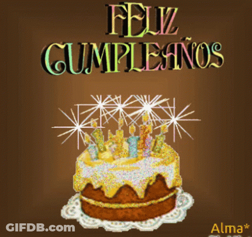 A Birthday Card That Says Feliz Cumpleanos With A Cake GIF