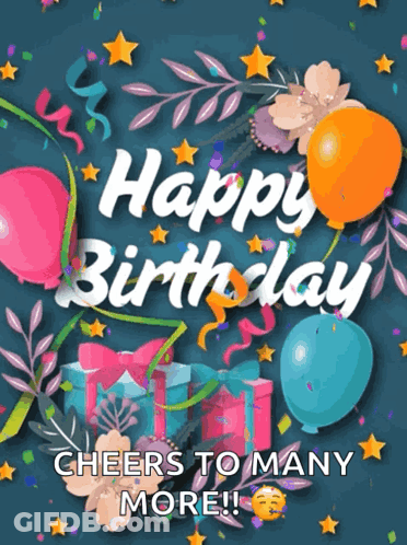 A Birthday Card That Says Happy Birthday Cheers To Many More On It GIF