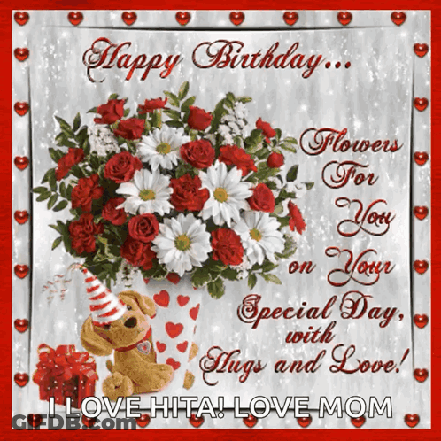 A Birthday Card That Says Happy Birthday Flowers For You On Your Special Day GIF