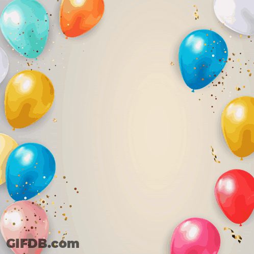A Birthday Card That Says Happy Birthday To You With Balloons And Confetti GIF