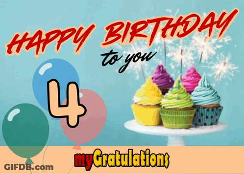 A Birthday Card That Says Happy Birthday To You With Cupcakes And Balloons GIF