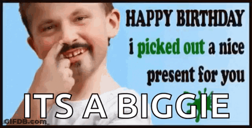 A Birthday Card With A Boy Holding His Nose And The Words Happy Birthday I Picked Out A Nice Present For You GIF