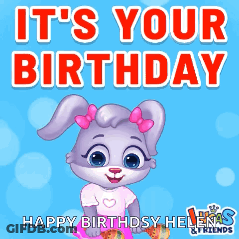 A Birthday Card With A Bunny Holding Maracas And The Words It 'S Your Birthday Happy Birthday Helena & Friends GIF