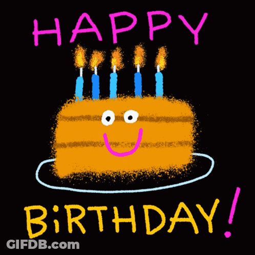 A Birthday Card With A Cake And Candles And The Words Happy Birthday GIF