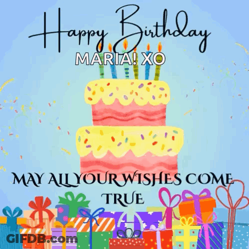 Birthday Card With Cake Presents And Wishes GIF