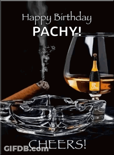 A Birthday Card With A Cigar And A Glass Of Champagne GIF