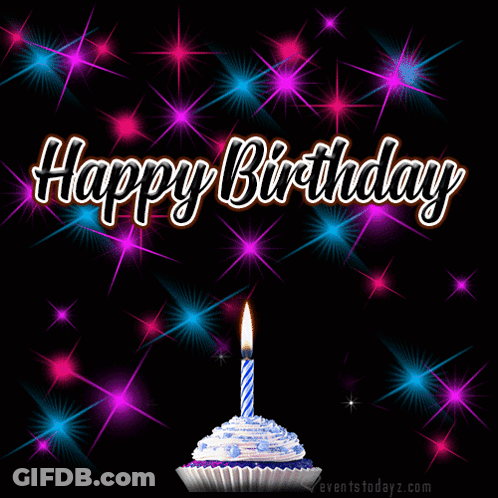 A Birthday Card With A Cupcake And A Candle GIF