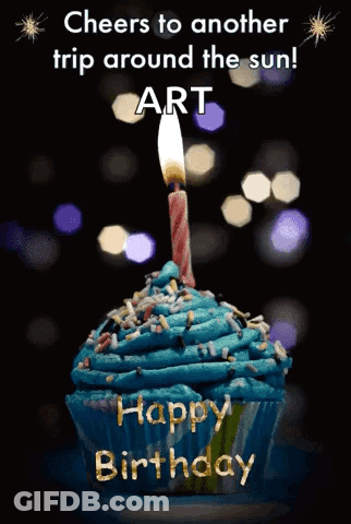 A Birthday Card With A Cupcake And A Candle That Says Cheers To Another Trip Around The Sun Art GIF