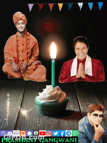 A Birthday Card With A Cupcake And A Candle With The Name Prashant Gangwani At The Bottom GIF