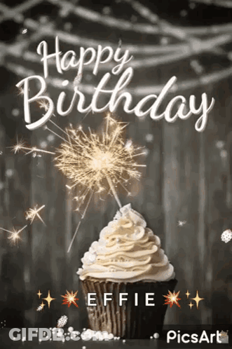 A Birthday Card With A Cupcake And A Sparkler GIF