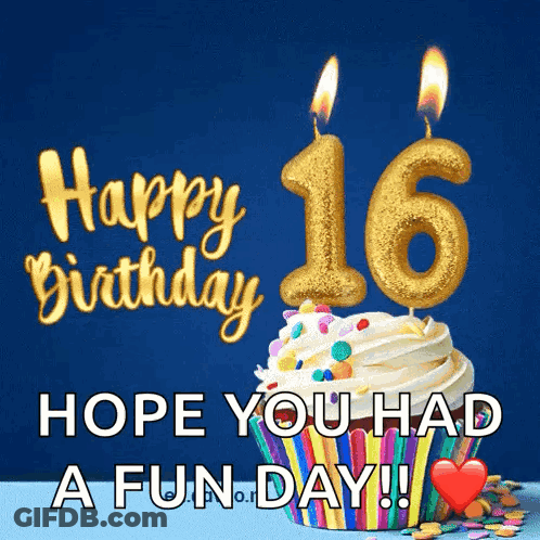 A Birthday Card With A Cupcake And Candles That Say Happy Birthday Hope You Had A Fun Day GIF