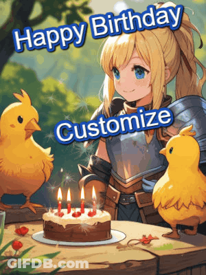 A Birthday Card With A Girl And Chickens And The Words Happy Birthday Customize GIF