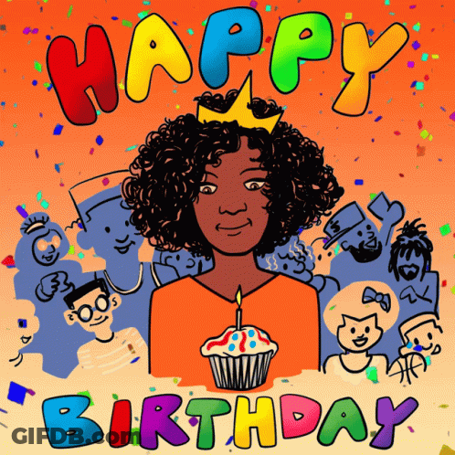 A Birthday Card With A Girl With A Crown On Her Head GIF