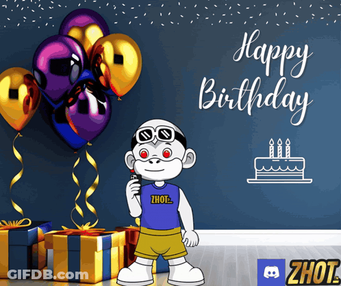 A Birthday Card With A Monkey And Balloons And The Words Happy Birthday GIF