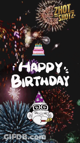 A Birthday Card With A Monkey Smoking A Cigarette And A Cake With Candles GIF