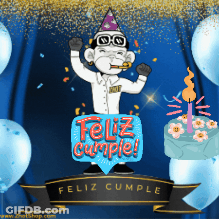 A Birthday Card With A Monkey Wearing A Party Hat And Glasses GIF