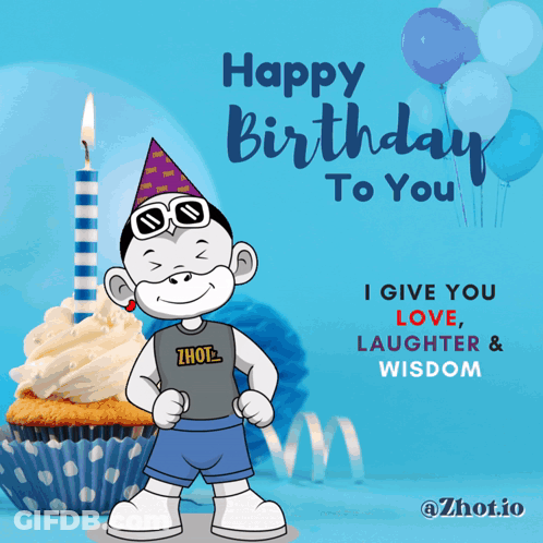 A Birthday Card With A Monkey Wearing A Party Hat And The Words Happy Birthday To You GIF