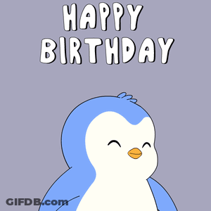 A Birthday Card With A Penguin And Balloons That Says " Happy Birthday " GIF