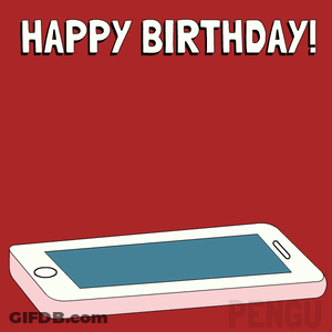 Penguin Holding Cake With Candle On Birthday Card GIF