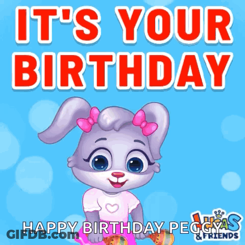 A Birthday Card With A Rabbit Holding Maracas And The Words " It 'S Your Birthday " GIF