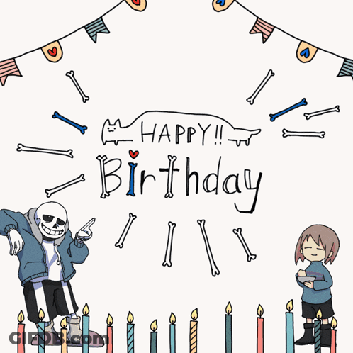 A Birthday Card With A Skeleton And Candles Says Happy Birthday GIF
