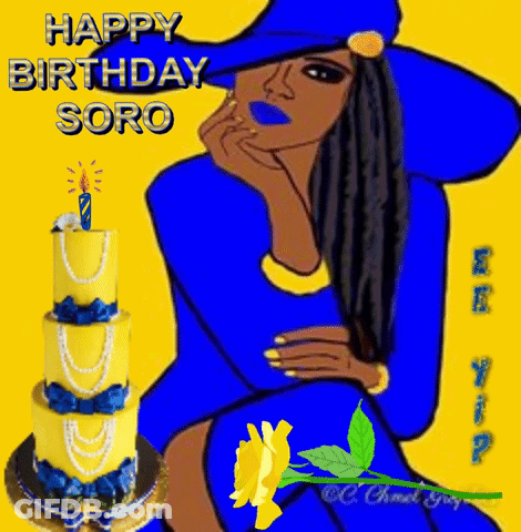 A Birthday Card With A Woman In A Blue Hat GIF