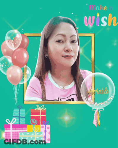 A Birthday Card With A Woman In A Pink Shirt GIF