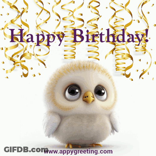 A Birthday Card With An Owl And The Website Www.appygreeting.com At The Bottom GIF