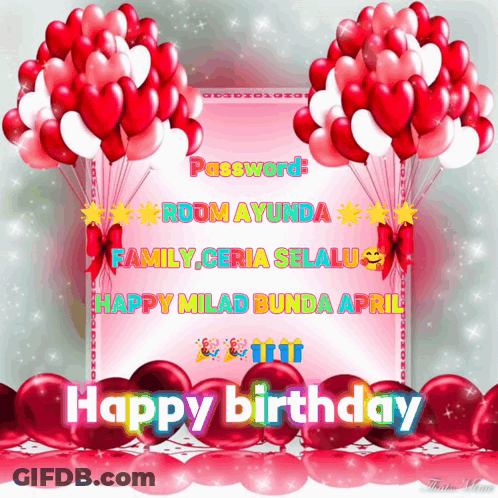 A Birthday Card With Balloons And The Words Happy Birthday On The Bottom GIF