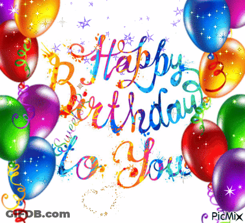 A Birthday Card With Balloons And The Words " Happy Birthday To You " GIF