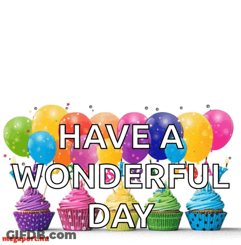 Birthday Card With Cupcakes Balloons GIF