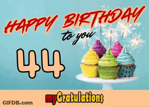 A Birthday Card With Cupcakes And Sparklers That Says Happy Birthday To You 44 My Gratulations GIF