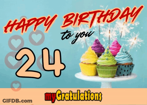 A Birthday Card With Cupcakes And The Number 24 GIF