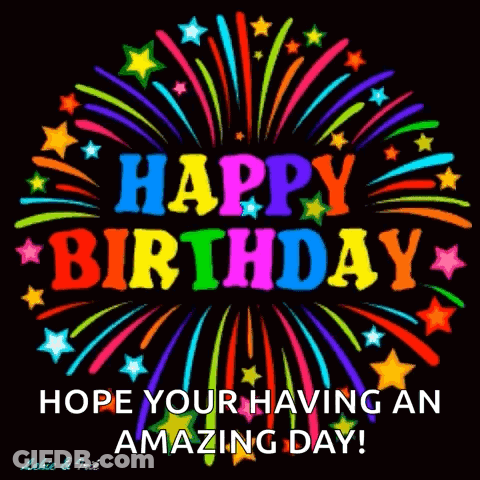 A Birthday Card With Fireworks And The Words " Happy Birthday " GIF