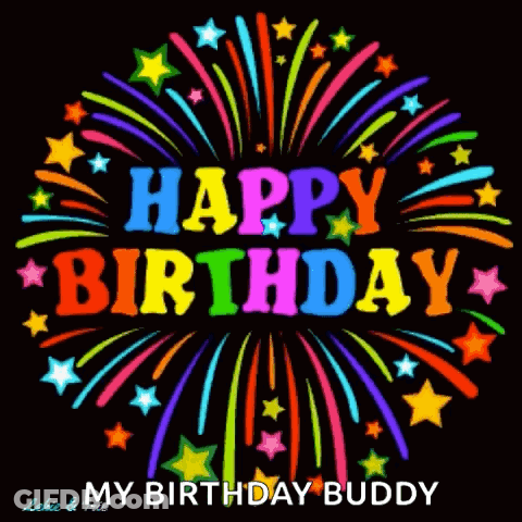 A Birthday Card With Fireworks And The Words Happy Birthday GIF