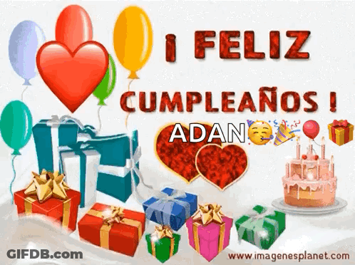 A Birthday Card With Gifts And Balloons Says Feliz Cumpleanos GIF