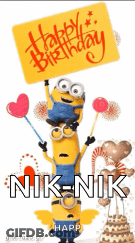 A Birthday Card With Minions Holding A Sign That Says Happy Birthday GIF