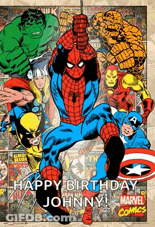 A Birthday Card With Spider-Man , Hulk , Captain America , Wolverine , Iron Man And The Thing GIF