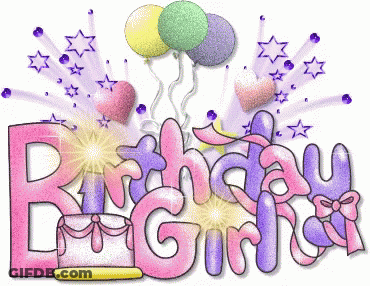 A Birthday Girl Graphic With Balloons And Hearts GIF