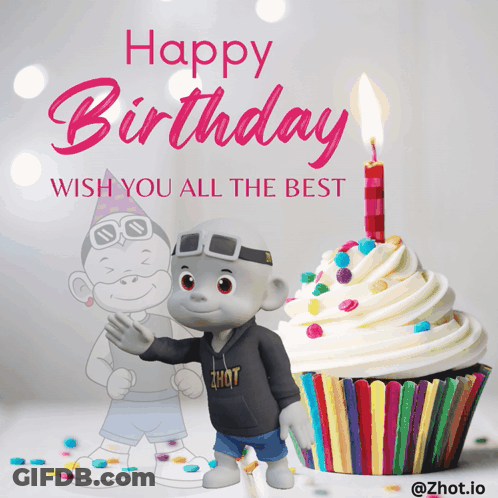 A Birthday Song With A Monkey And A Cupcake With A Candle GIF
