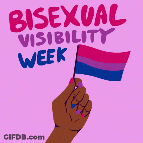 A Bisexual Visibility Week Poster With A Hand Holding A Bisexual Flag GIF
