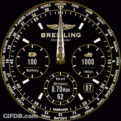 A Black And Gold Breitling Chronometer 1884 Face GIF