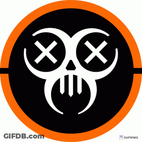 A Black And Gold Circle With A Skull And Crossed X 'S On It GIF